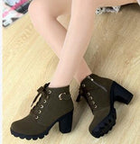 EFFGT 2017 New Autumn Winter Women Boots High Quality Solid Lace-up European Ladies shoes PU Leather Fashion Boots Free Shipping
