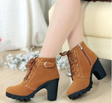 EFFGT 2017 New Autumn Winter Women Boots High Quality Solid Lace-up European Ladies shoes PU Leather Fashion Boots Free Shipping