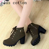 EFFGT 2017 New Autumn Winter Women Boots High Quality Solid Lace-up European Ladies shoes PU Leather Fashion Boots Free Shipping