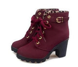 EFFGT 2017 New Autumn Winter Women Boots High Quality Solid Lace-up European Ladies shoes PU Leather Fashion Boots Free Shipping