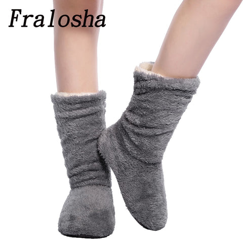 FRALOSHA Women Plush Home Shoes Christmas Slippers Coral Fleece Indoor Floor Sock Winter Foot Warmer  Soft bottom slippers