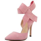 BAYUXSHUO Women Big Bow Tie Pumps Butterfly Pointed Stiletto Shoes Woman High Heels Plus Size Wedding Shoes Bowknot advisable