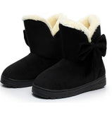 KHTAA Snow Boots Winter Female Ankle Boots Warmer Plush Bowtie Fur Suede  Rubber Flat Slip On Fashion Platform Women's Shoes